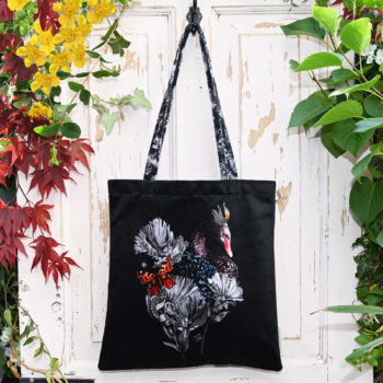 Black velvet tote bag, made in the UK