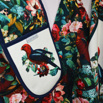 Dark Teal & Red oven gloves