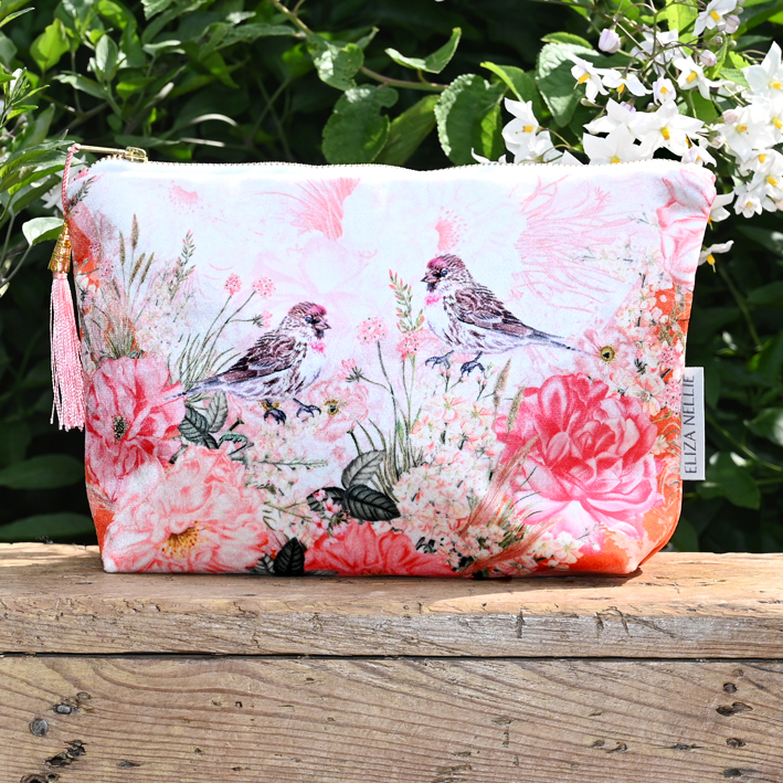 Velvet Wildflowers & Birds Washbag - Made in the UK