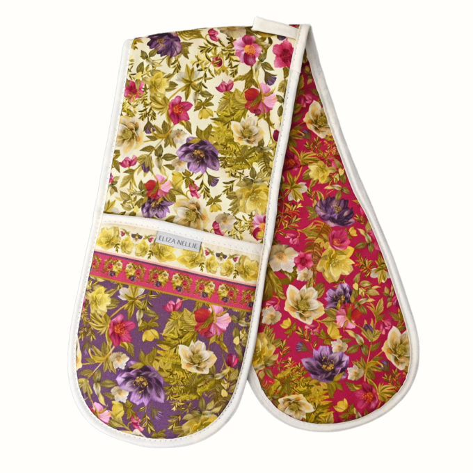 Hellebores and fern double oven gloves